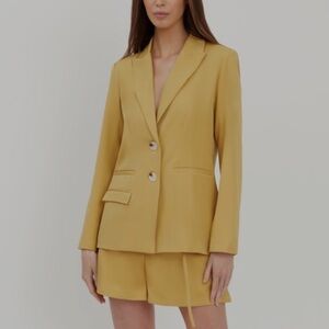 4th & Reckless Tamiko Tie Blazer and High Waist Paperbag Shorts, Yellow